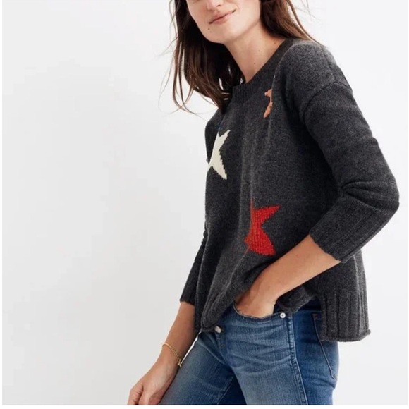 Madewell Starry Night Pullover Sweater Charcoal Grey Wool Cropped Crewneck XS - Picture 12 of 12